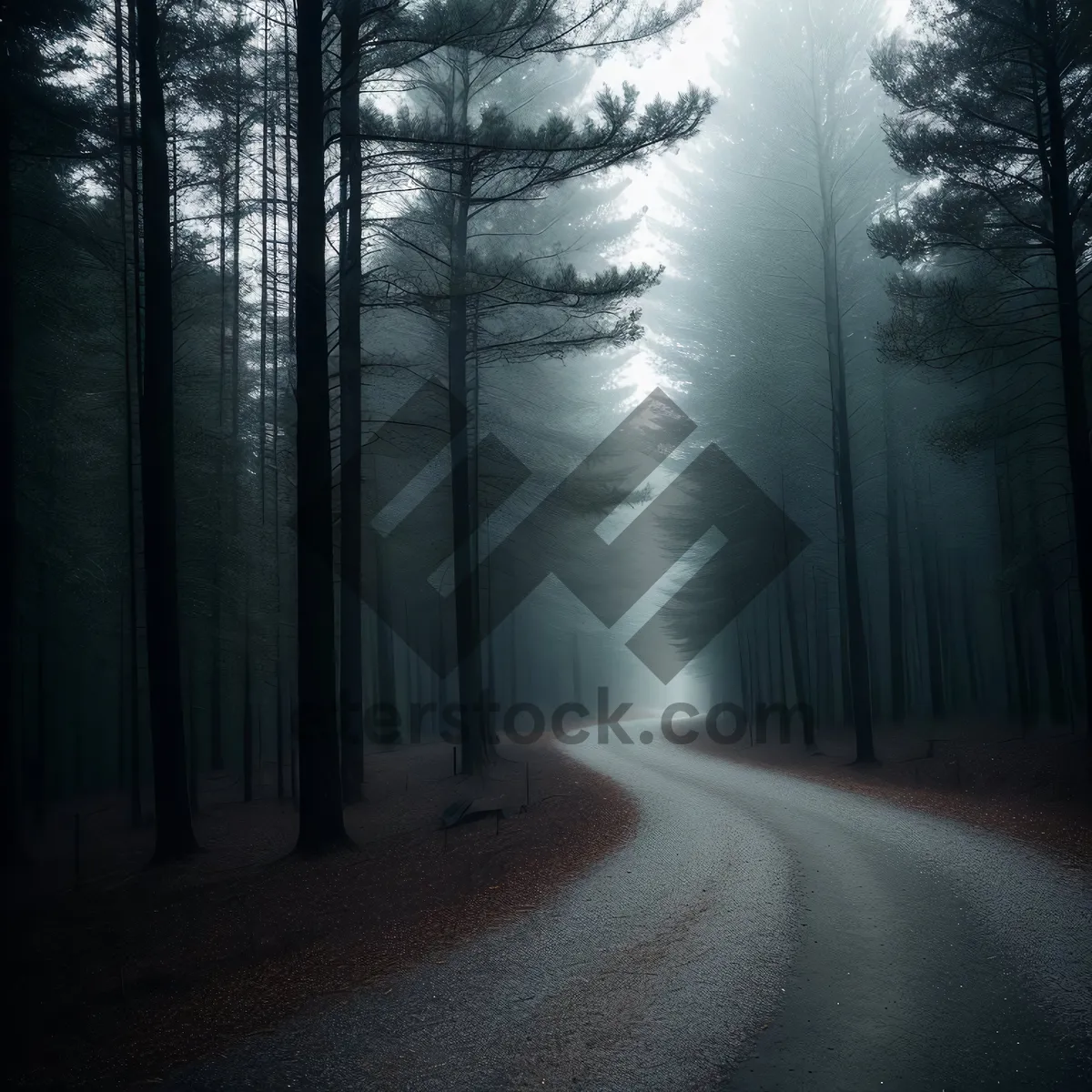 Picture of Misty Forest Path through Sunlit Trees