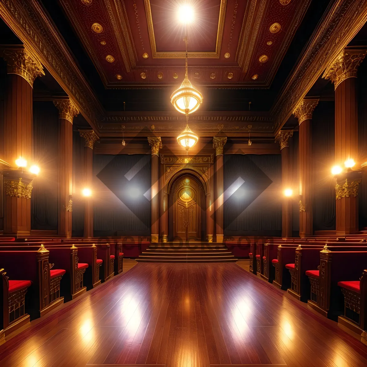 Picture of Graceful Illumination: Exquisite Chandelier Shining in Grand Hall.