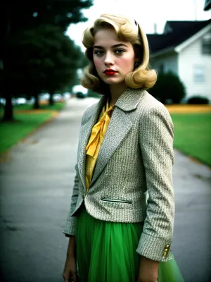 Attractive brunette lady in kimono sweater smiling happily.