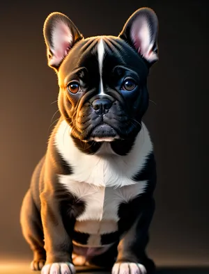 Cute Bulldog Puppy with Wrinkles Sitting in Studio