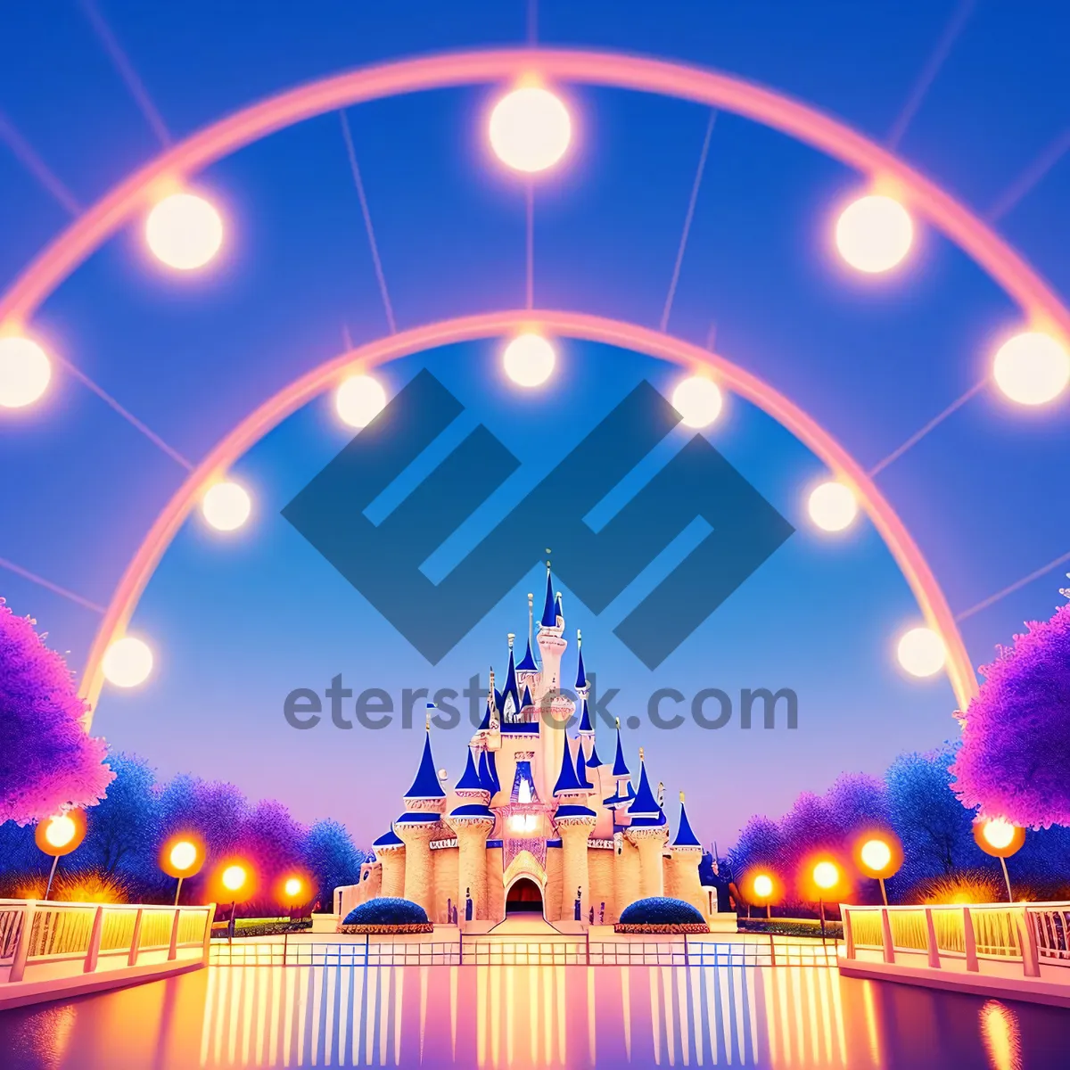 Picture of Sparkling Fountain at Colorful Plaza: Glowing Starlight Design