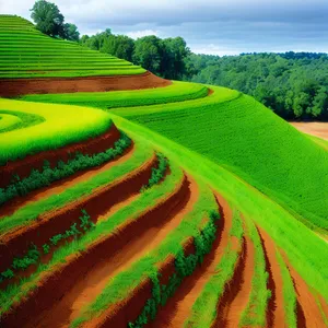 Serene Highland Farm Landscape with Rice Crop