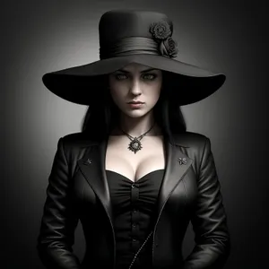 Stylish Sorcerer: Attractive Male Model in Black Suit and Hat