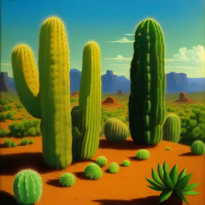 Saguaro cactus in desert landscape