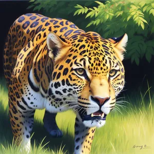 Majestic Big Cat Stalking through Grass