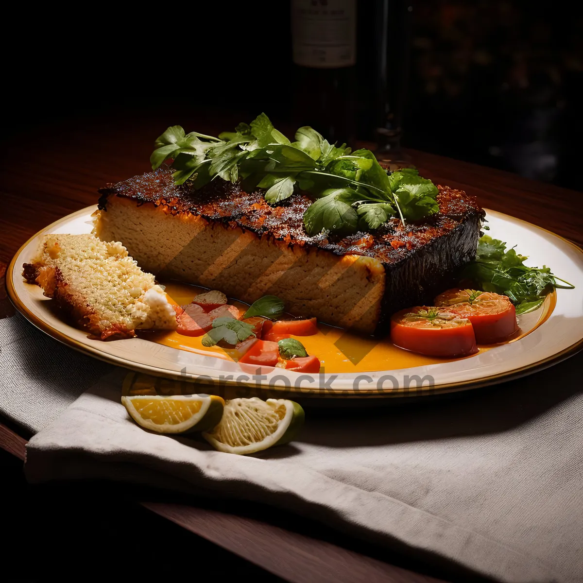 Picture of Delicious Grilled Steak with Fresh Vegetables and Salad