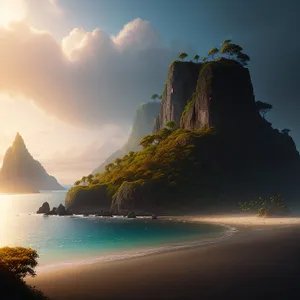 Serene Coastal Fortress under Majestic Skies
