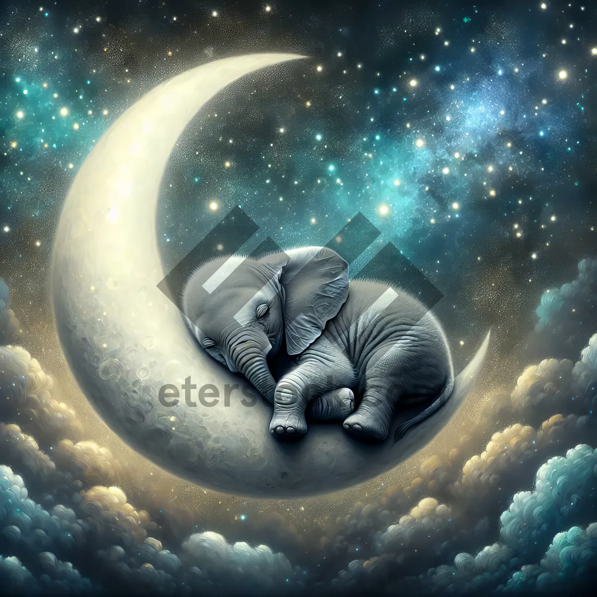 Picture of Elephant Sleeping On A Crescent Moon