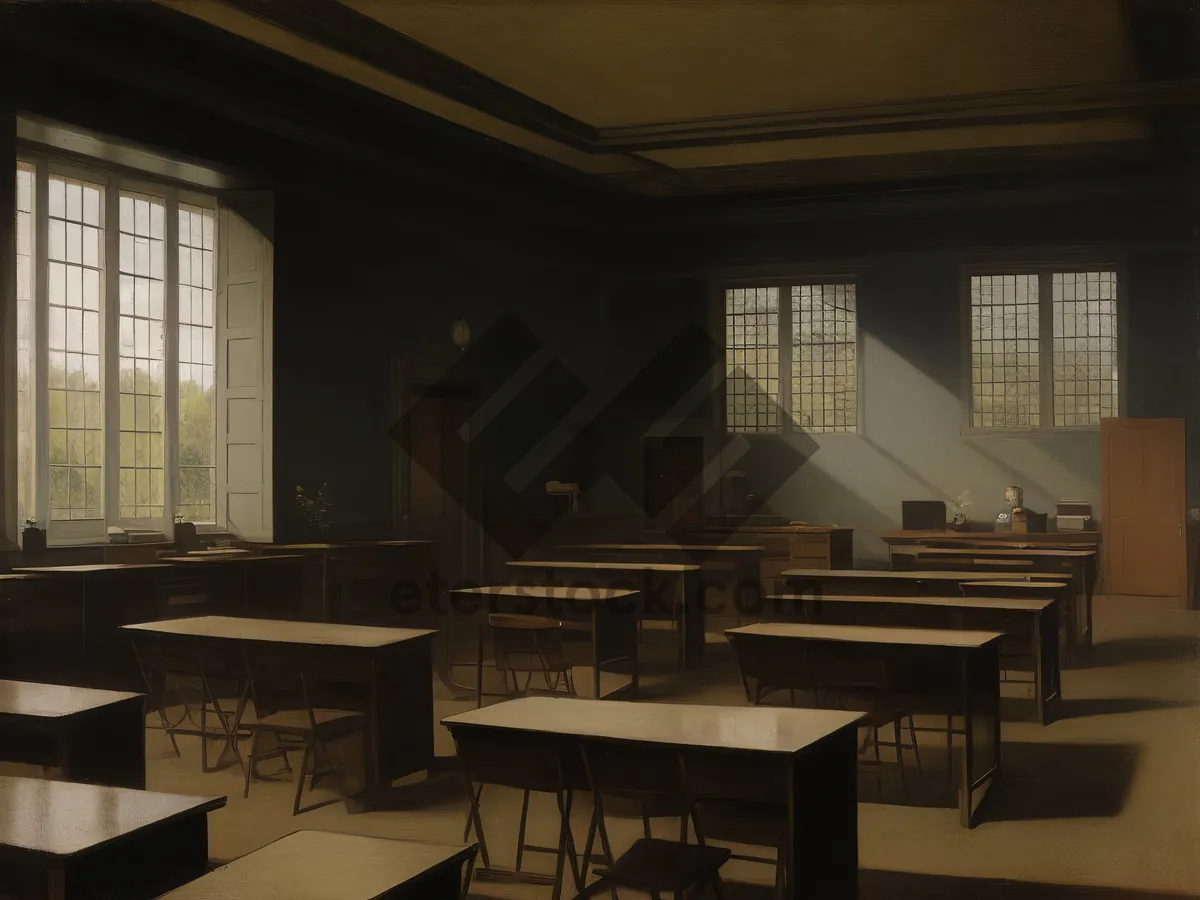 Picture of Modern kitchen interior design with wooden furniture and floor