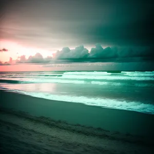 Golden Reflection: Beach Sunset Over Ocean