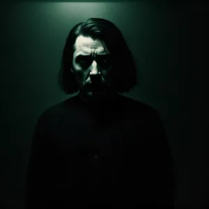 Dark Portrait of a Masked Man in Spotlight