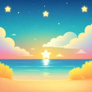 Serene Starlit Seaside: A Curving Skyline Art