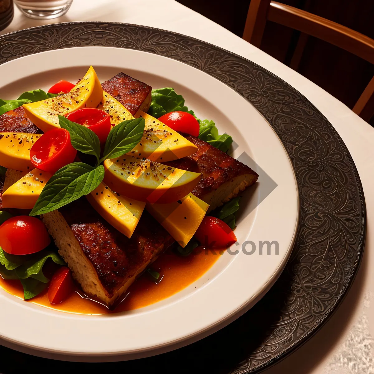 Picture of Delicious Gourmet Beef Steak with Grilled Vegetables