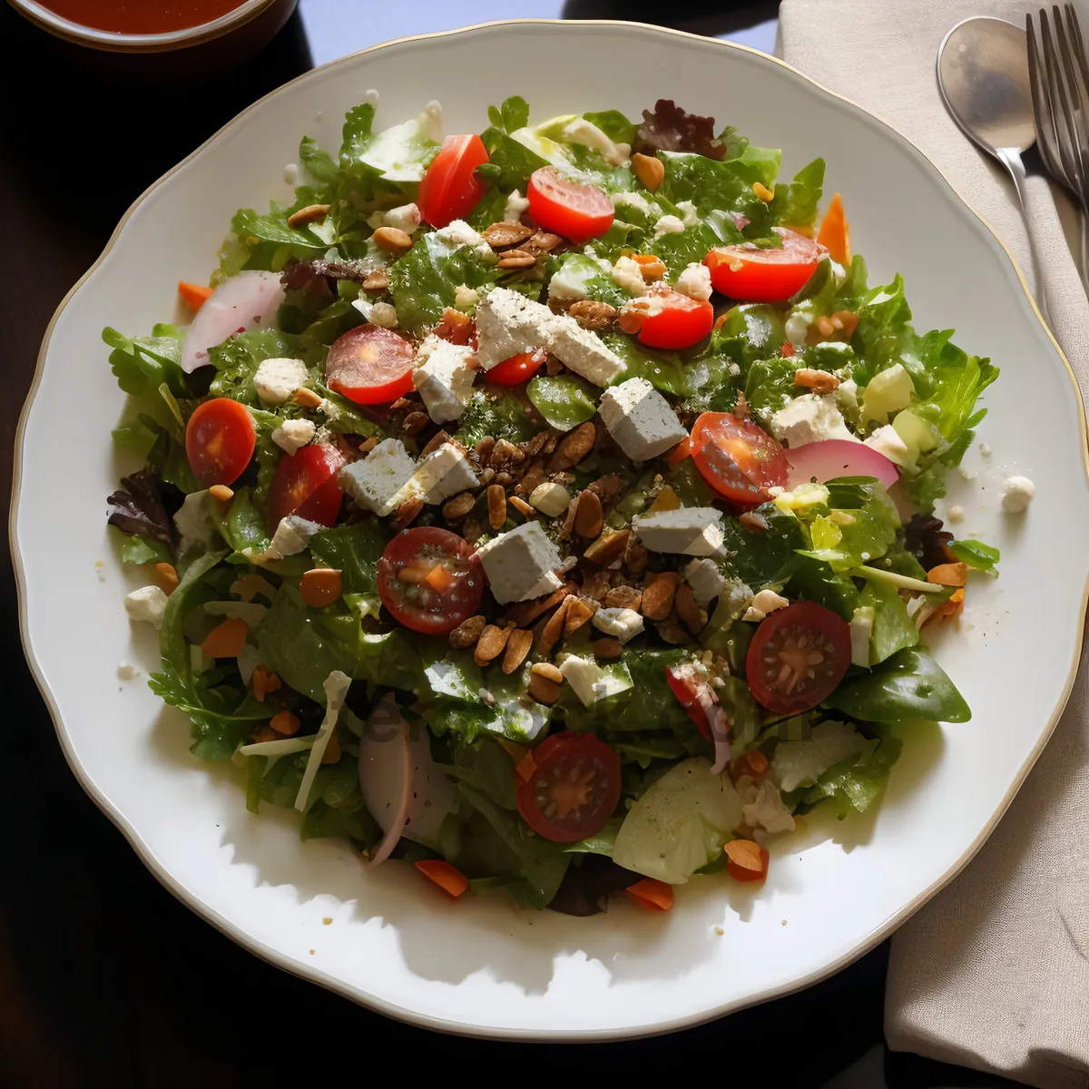 Picture of Healthy Salad Plate with Fresh Vegetables and Meat