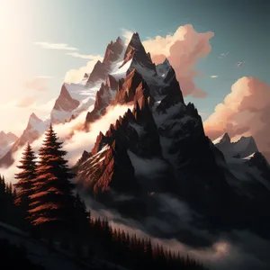 Snowy Mountain Peak at Sunset