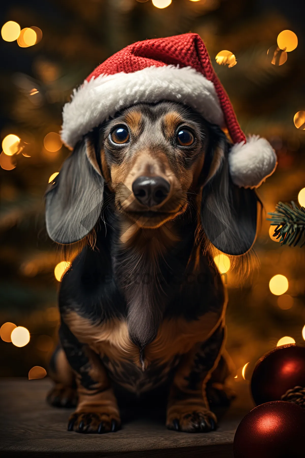 Picture of Cute brown puppy portrait on black leash