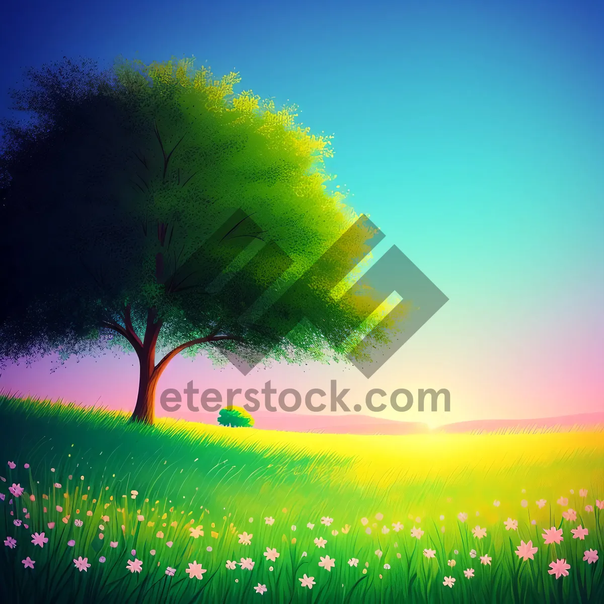 Picture of Sunlit Meadow Surrounded by Colorful Wildflowers