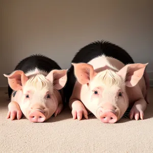 Cute Domestic Piglet with Piggy Bank