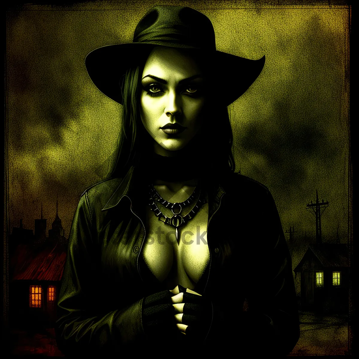 Picture of Sexy Sorcerer Lady with Dark Cowboy Hat