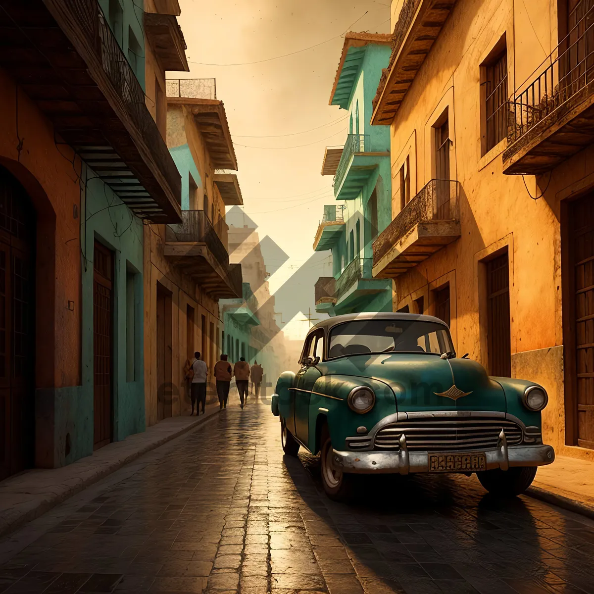 Picture of Urban street with old building and car