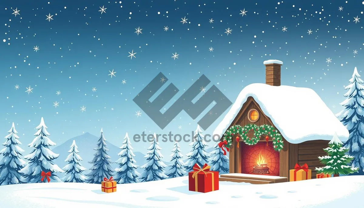 Picture of Festive Winter Scene with Snowman and Reindeer