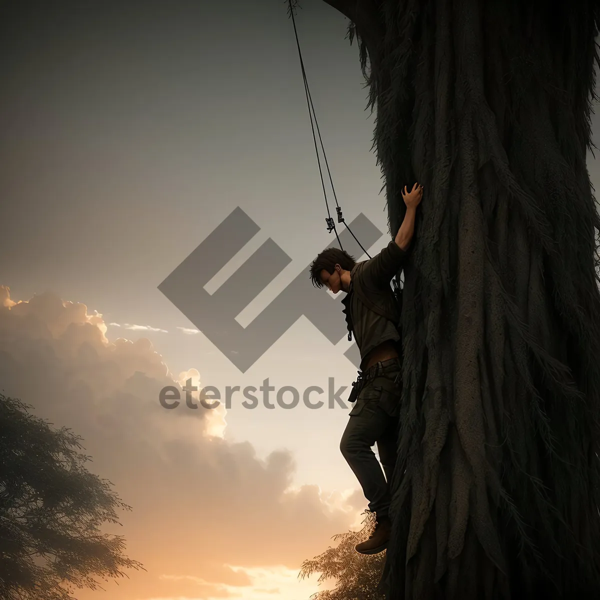 Picture of Man wielding a bow at sunset