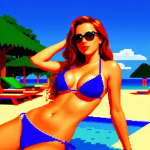 Sexy Beach Babe in Bikini Poses Glamorously