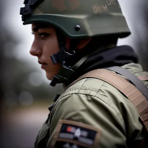 Uniformed Soldier with Helmet and Backpack