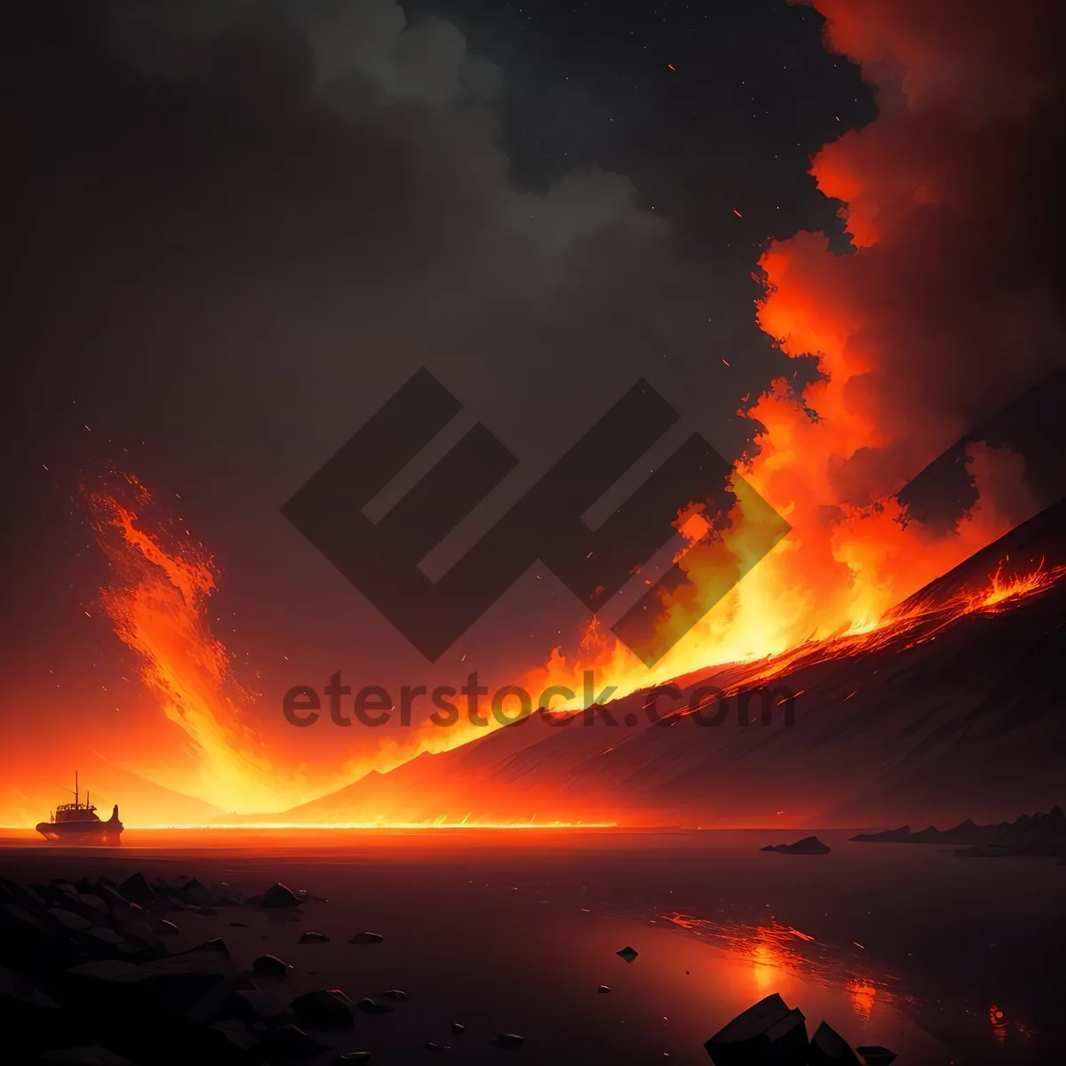 Picture of Fiery Sunset Over Majestic Mountains