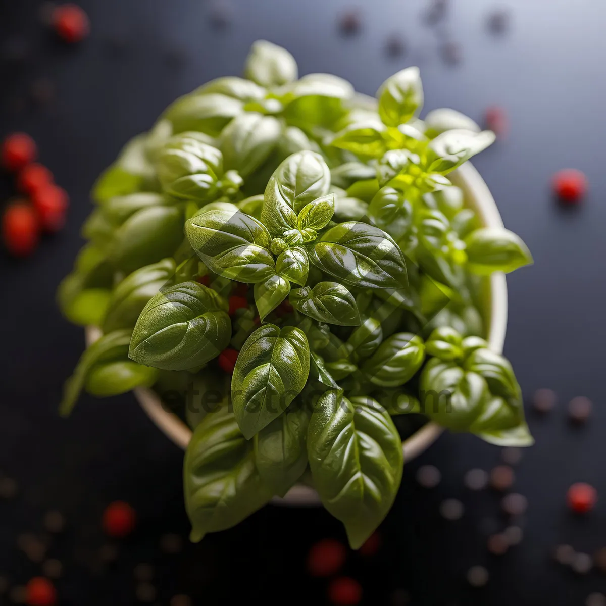 Picture of Fresh berry bouquet with basil and flowers