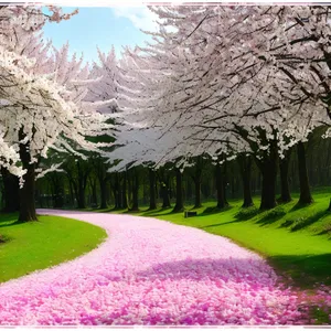 Serene Summer Landscape with Blossoming Pink Flowers