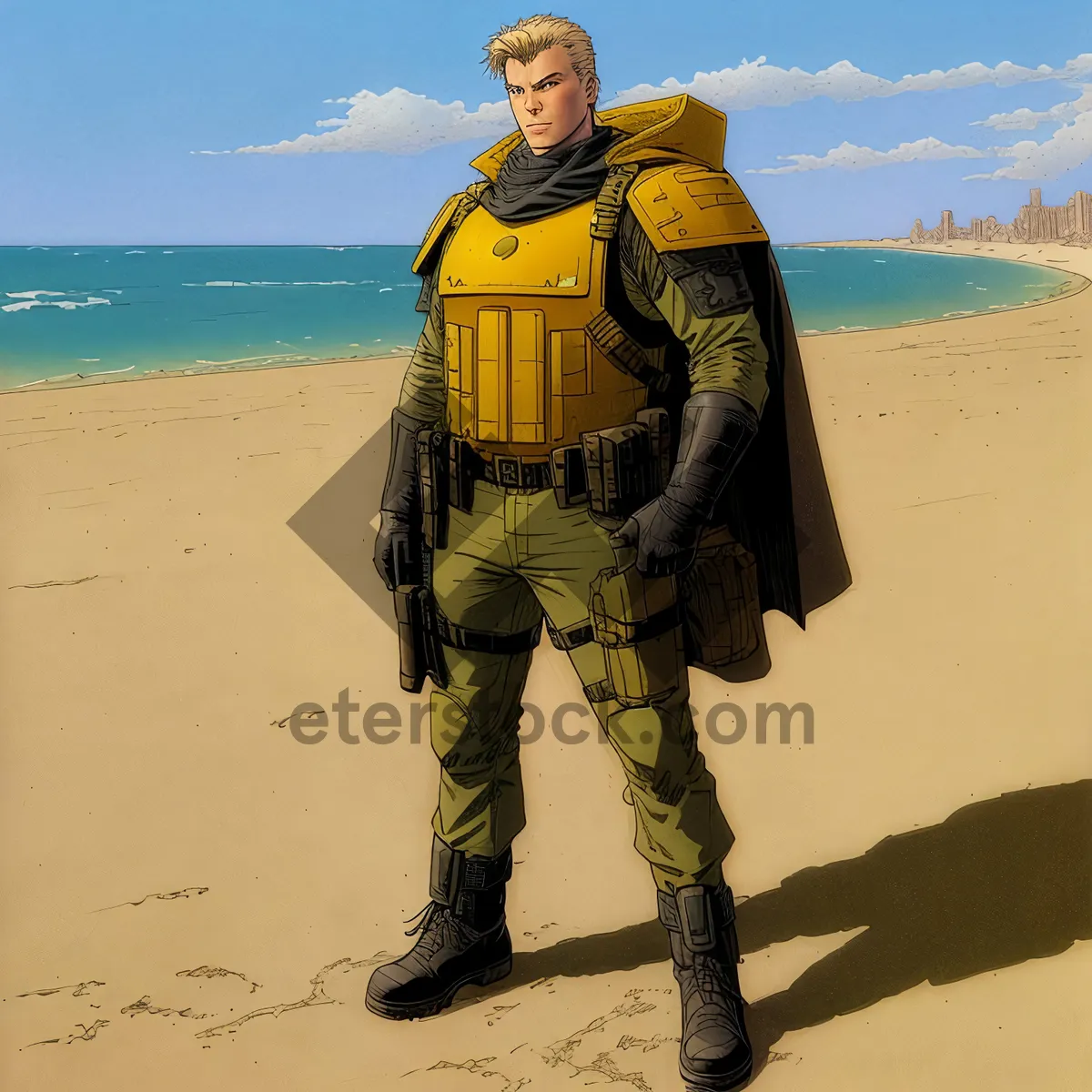 Picture of Adventurous Man Enjoying Beachside Fun Under Sunny Sky