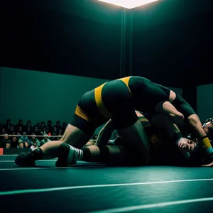 Muscular athlete balancing on gymnastic beam