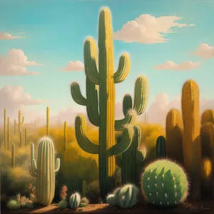 Saguaro Sunset: Majestic Desert Cacti in Spring Sky