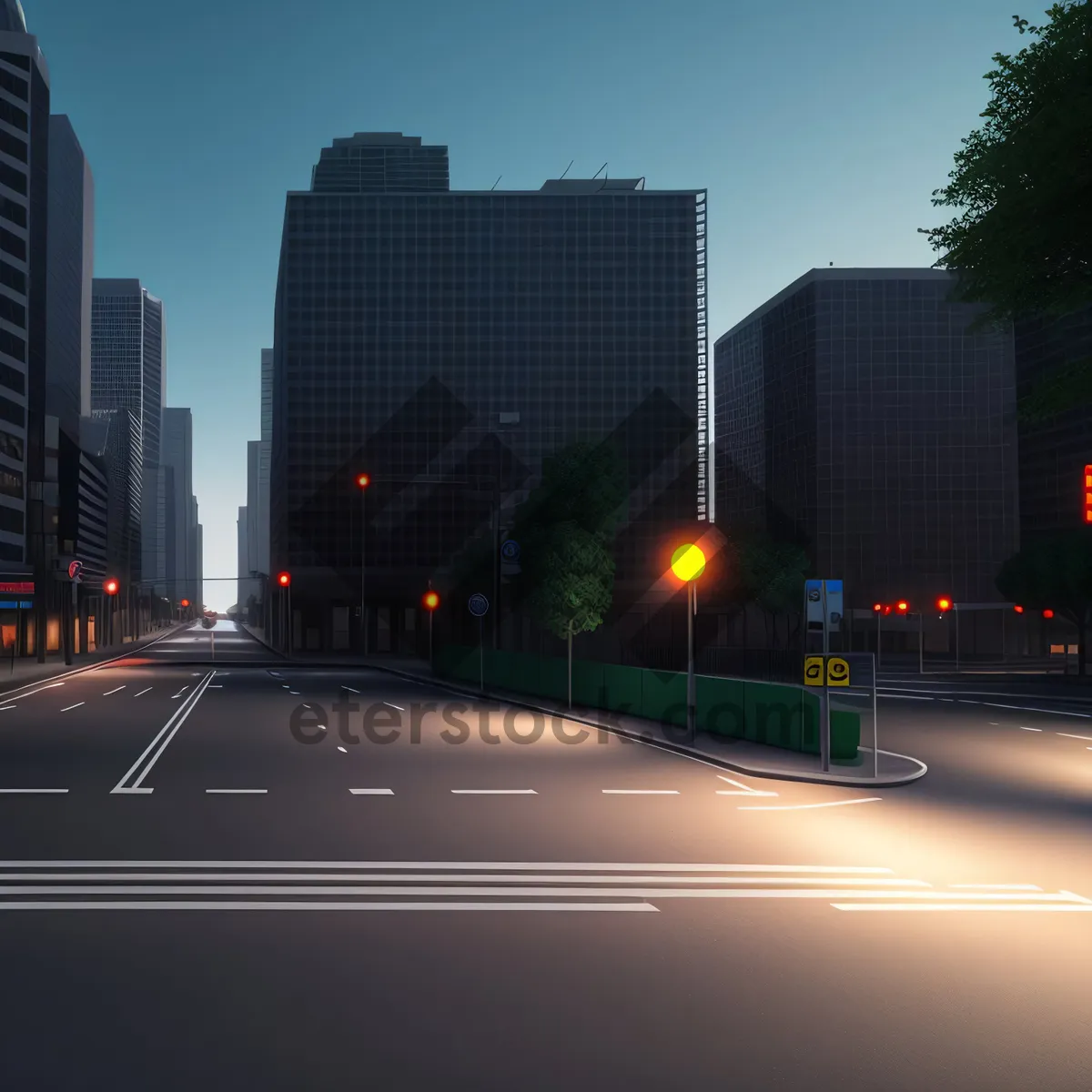 Picture of Downtown Skyline at Night: Vibrant Urban Intersection