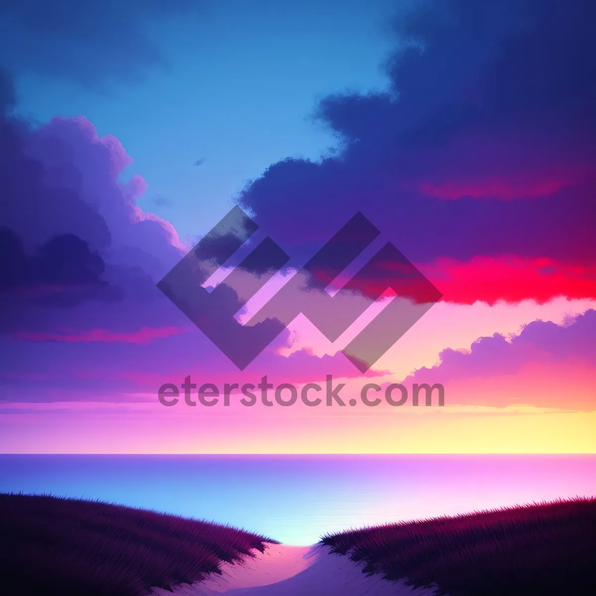 Picture of Vibrant Sunset Over Majestic Mountain Landscape