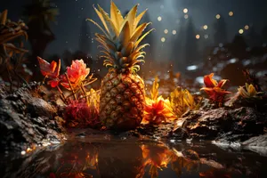 Colorful tropical fruit display for holiday celebration.