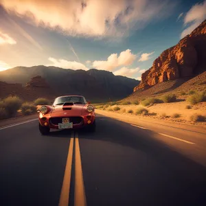 Speeding through scenic mountain landscape on the highway