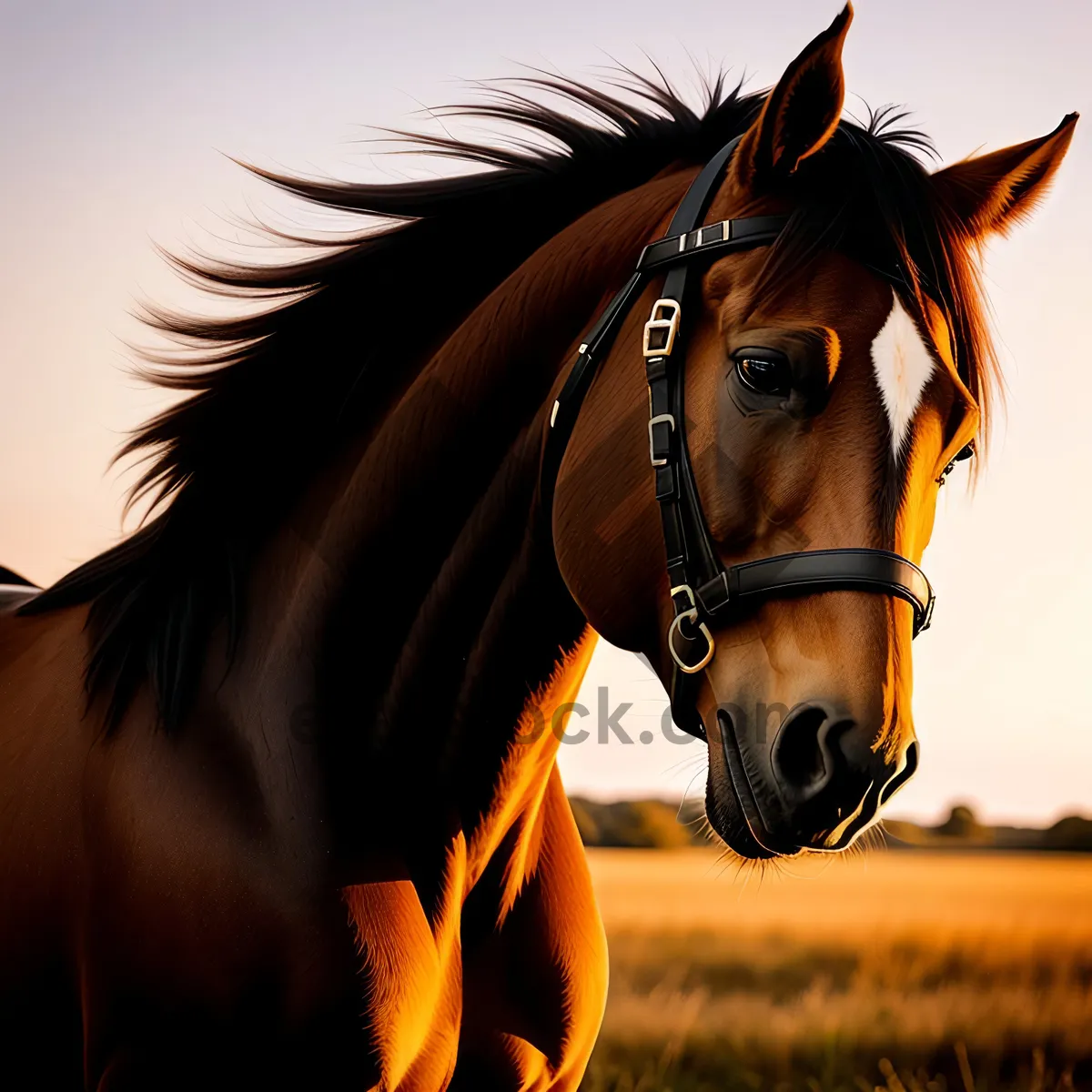 Picture of Brown Thoroughbred Stallion in Meadow