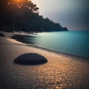 Golden Horizon: Serene Beach Sunset Reflection