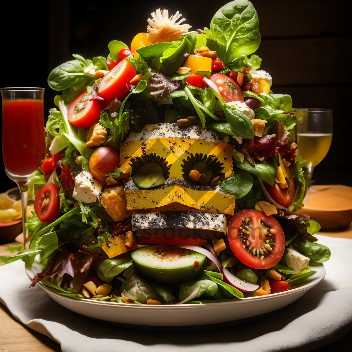 Picture of Fresh Gourmet Salad with Vegetables and Meat