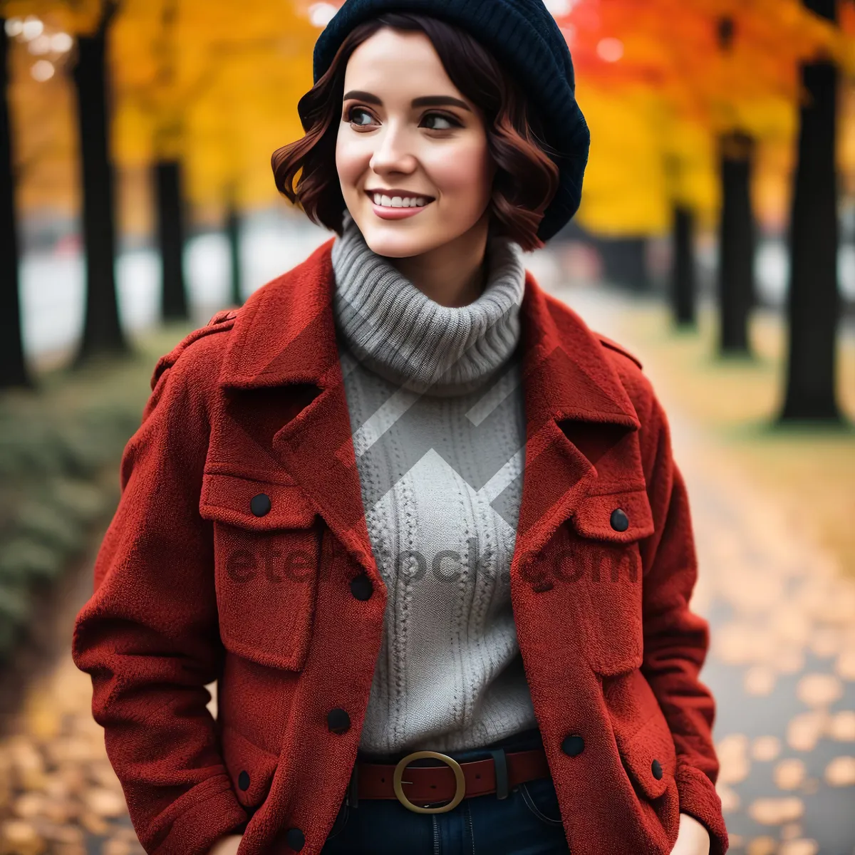 Picture of Smiling fashion model in outdoor setting