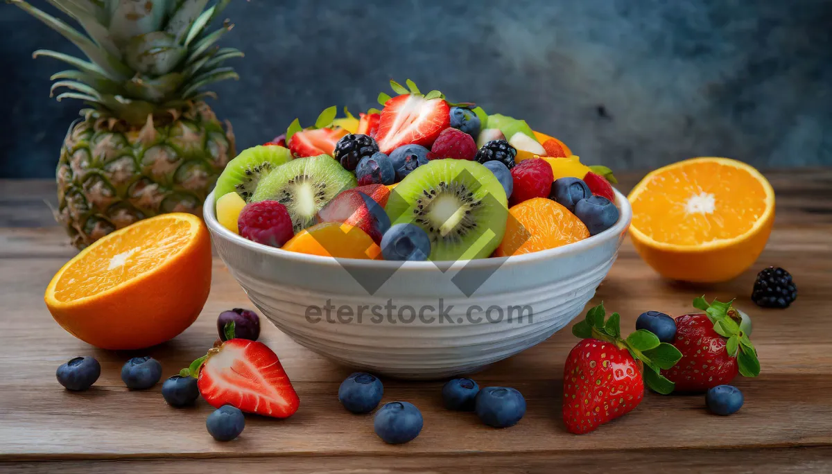 Picture of Fresh and juicy summer fruit bowl with berries and citrus.