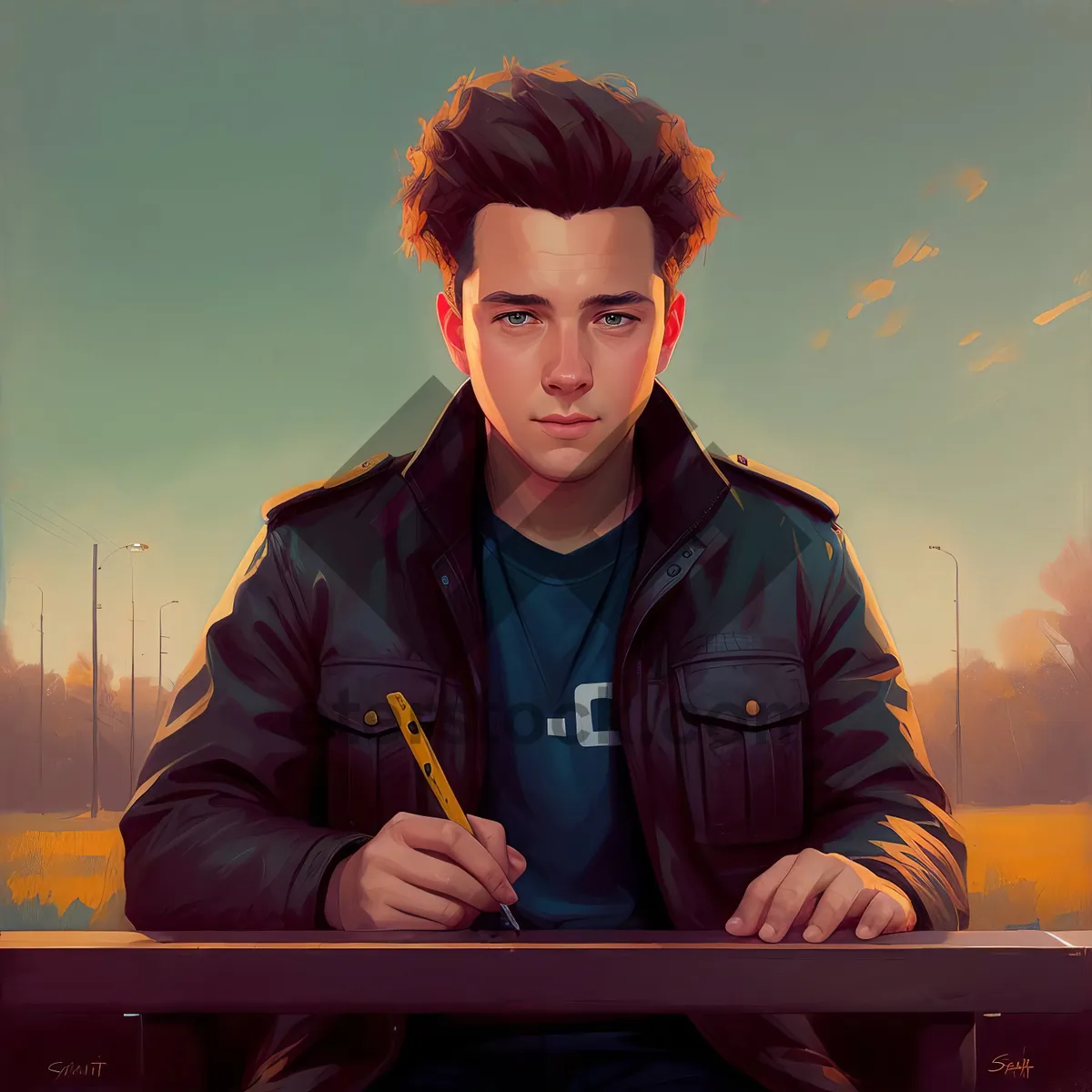 Picture of Smiling DJ Communicator with Laptop in Office