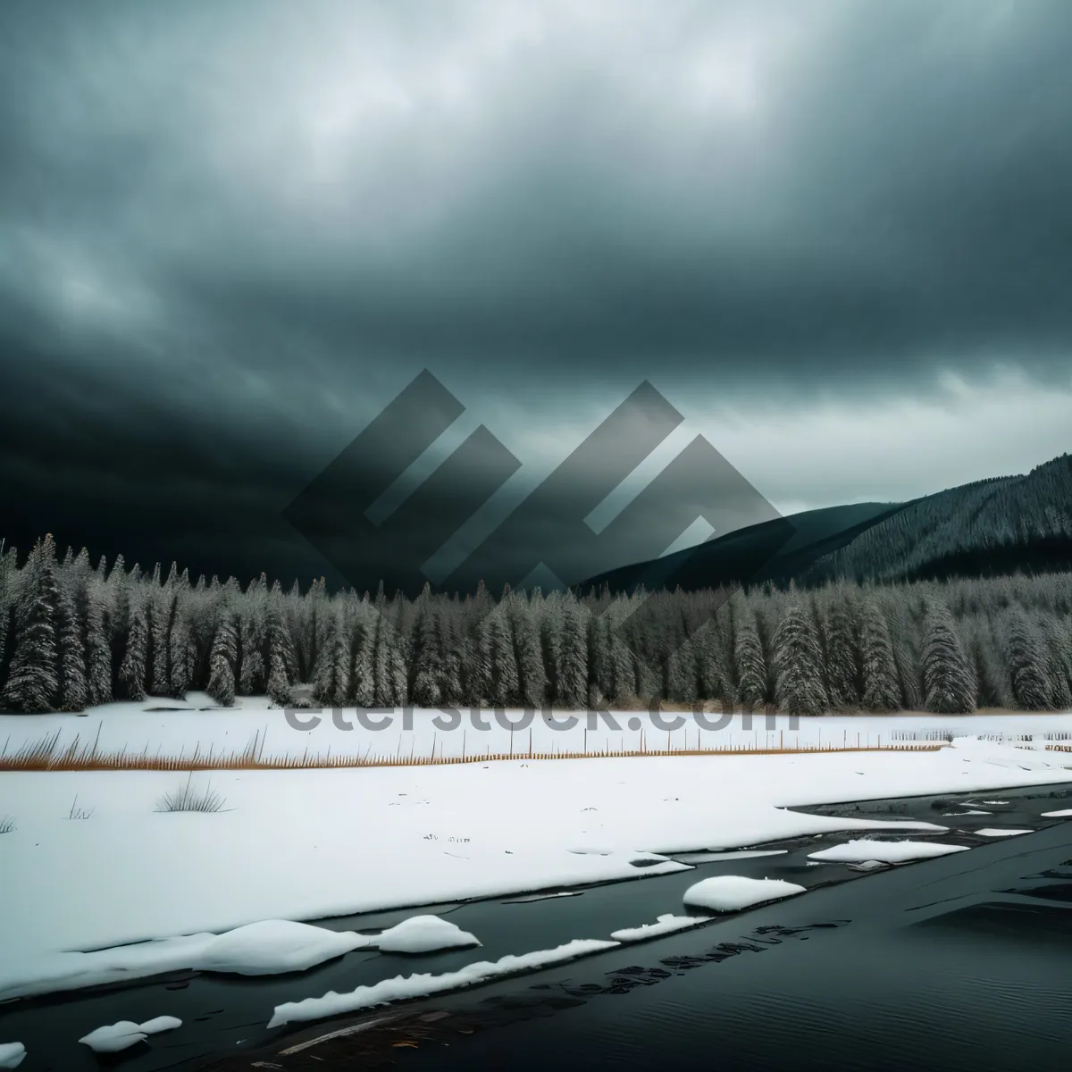 Picture of Frosty Winter Mountain Landscape with Ski Slope