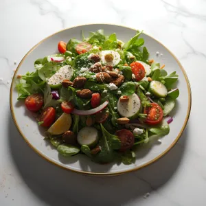 Delicious plate of fresh gourmet vegetarian salad.