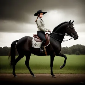 Stunning Stallion's Equestrian Riding Gear on Grass
