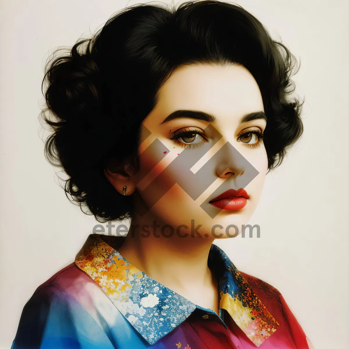 Picture of Sensual brunette model in elegant kimono pose.