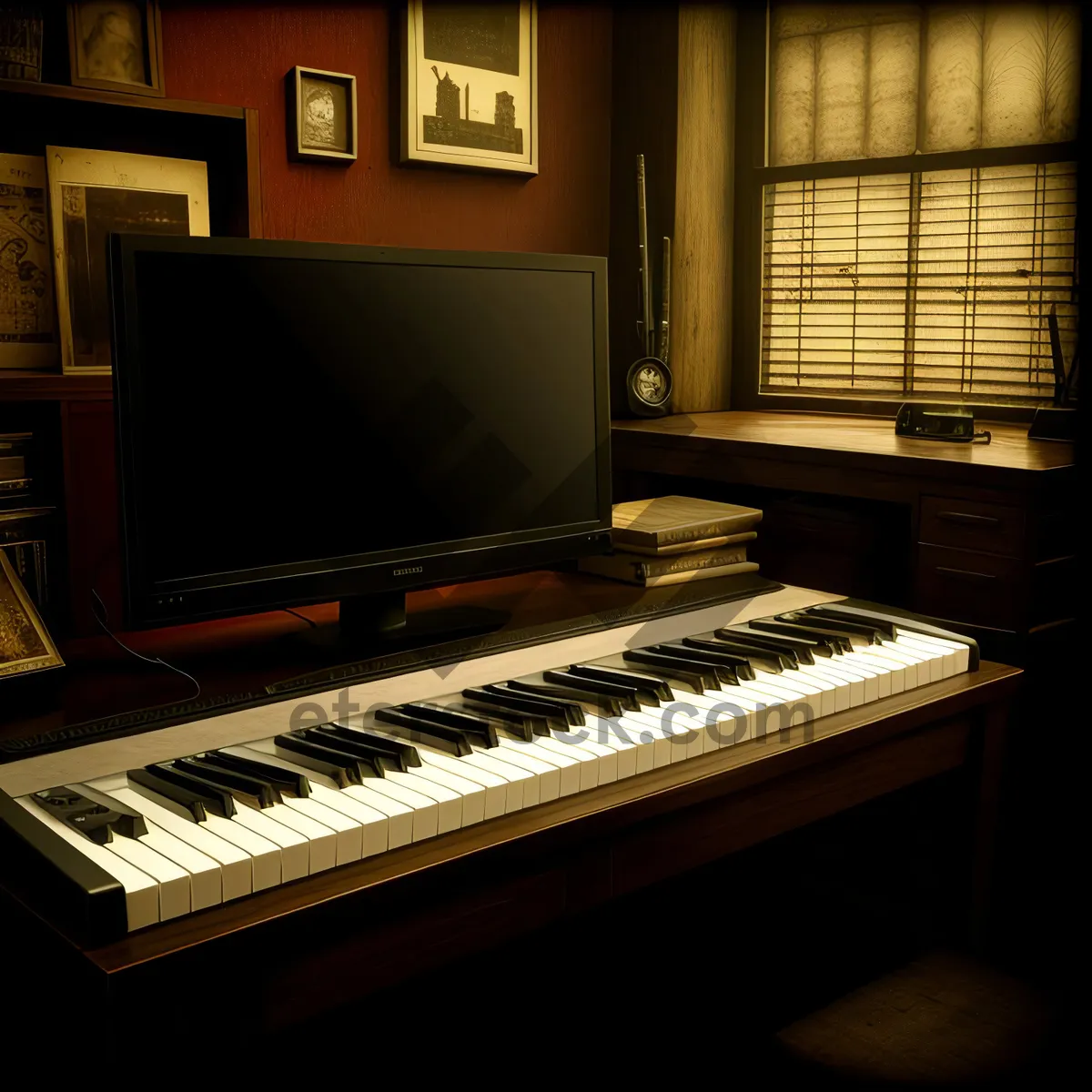 Picture of Black Upright Piano - Musical Keyboard Instrument