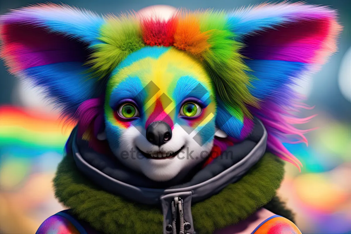 Picture of Comedian in colorful costume with expressive eyes